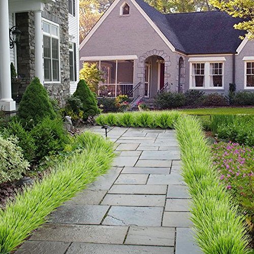 4Pcs Frühling Kunstpflanzen Grün Gras,Die Echt Busch für Draußen Garten,Wasserfest Dekogras - 7