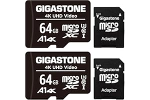 Gigastone Karta pamięci 64 GB zestaw 2 kart, kompatybilna z Gopro Drone Camera, tablet, Samsung Sony, szybka do wideo 4K UHD, A1 U3 C10 Micro SDXC z mini etui i adapterem SD.