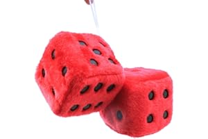 FineInno Dados de Peluche Fuzzy Dice Coche Interior Accesorios,Retro Cuadrado Espejo Colgante Dados Decorativos para Coche, Rojo
