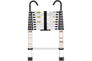 Telescopic Ladder, 8.5FT RIKADE Aluminum Telescoping Ladder with Non-Slip Feet and Stable Hook, Portable Extension Ladder for Household and Outdoor Working, 330lb Capacity