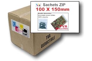 Lot de 1000 Sachets 100 x 150 mm fermeture zip Transparent - Sachet fermeture zip 10 x 15 cm 50µ sac plastique compatible alimentaire et congélation de marque UNIVERS GRAPHIQUE REF UGS07-1000