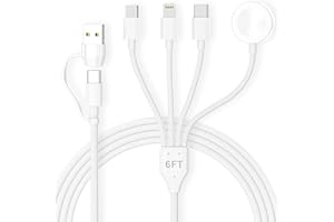 HANCENDA Upgraded Apple Watch Charger Cable, 4 in 2 iPhone Watch Charger Cable, Multi USB A/C Charging Cable, Magnetic Charging Cord for iWatch Series 8/7/6/SE/5/4, iPhone, Galaxy, Pixel, Android-4FT White