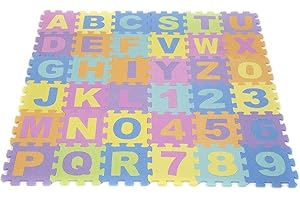 LANTUS Puzzle Tapis Mousse Bébé,36 Pièces,Tapis de Jeu pour Enfants, en EVA Antidérapant, Non Toxique, avec Lettres et Chiffres, Certifié CE, Multicolore (36 pièces (Couleur))