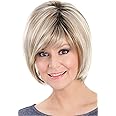 Wigs for Women Synthetic Hair, Oblique Bangs, Straight Short Hair Wig Headgear, Natural Daily Use Hair Suitable for Middle-Aged and Old Women