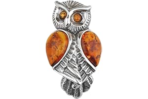 DESIGNER INSPIRATIONS BOUTIQUE Bird Themed Amber Brooch Pin/Clip in Vintage Style for Women - 925 Sterling Silver