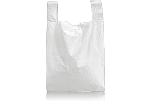 PWGOODS Plastic Carrier Bags White - Small 10x15x18" - 1000 Pack - Medium Duty 15mu - Plastic Bags with Handles