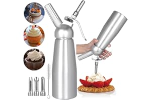 upstartech Sifon Cocina Espumas 500ML, Profesional Dispensador de Nata Sifón Cocina de 3 Boquillas de Acero Inoxidable y 1 Cepillo de Limpieza, Hace Crema Helado y Mucho Más