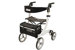 Drive Medical Rollator NITRO in Größe M & Farbe Weiß I für Indoor & Outdoor mit Gepäcknetz, Stockhalter & Ankipphilfe I Gepolsterte Rückenlehne, ergonomische Griffe & kein Montageaufwand