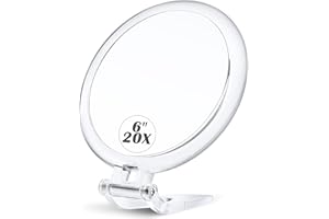 MIYADIVA Miroir Grossissant x 20, Petit Miroir de Poche pour Femmes, 15 cm Miroir de Voyage Portable, Pliable, Double Face, Parfait pour Une Application Précise du Maquillage