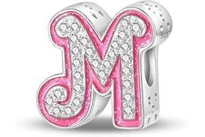 QIKAOLA 925 letra de plata de ley Charms A-Z cuentas del alfabeto para Pandora brazalete y collar 26 carta de encanto cuentas colgante apto para pulseras europeas collar para mujeres niñas