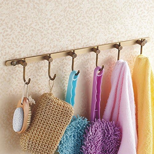 Weare Home Door Wall Mounted Classic Metal 6-Hook Robe Bath Kitchen Towel Utensil Utility Hook / Antique Brass Super Durable Coat Hanger Hat Hook Coat Holder with 6 Hooks Cloakroom Organizer Bathroom Home Organization Storage