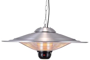 GREADEN Chauffage Rayonnant Suspendus SATURN IP24, Chauffant Radiateurs Infrarouges Électriques avec Télécommande + 3 Puissance 900/1200 / 2100W + Lampe à LED pour la Terrasse Jardin Intérieur