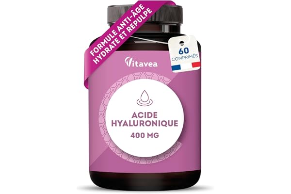 Acide Hyaluronique Pur 400 mg Vegan – Anti-Âge & Hydratation - Formule Haute Absorption – 60 Comprimés – Fabriqué en France - Vitavea