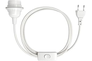 ‎EAZY CASE EAZY CASE E27 Lampenfassung mit 5 m Kabel aus Stoff, Schalter, Schraubring für Lampenschirm und Netzstecker - ideale Lampenaufhängung für Hängeleuchten, Pendelleuchten, DIY Lampe, Weiß