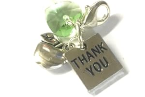 Libby's Market Place Thank You Clip on Charm with Apple Charm and Green Crystal Bead with Organza Gift Bag