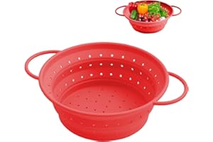 GANILITY Scolapasta Pieghevole Salvaspazio, Filtri Pieghevole Cesto, Silicone Pieghevole, 21cm Ciotola Filtrante Pieghevole da Cucina,Verdura Cesto, Lavaggio per Drenare Pasta, Verdura, Frutta, Rosso
