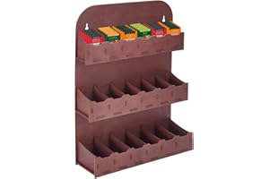 UNICRAFTALE Porta bustine da tè a 3 ripiani, in legno, marrone, verticale, organizer da parete, contenitore per tè, supporto per armadio, piano di lavoro, 27,2 x 9 x 36 cm