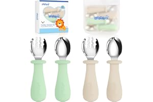 Nesritoy 4 Set Baby Besteckset|Kinderbesteck Mit Aufbewahrungstasche Silikon Löffelgabel Für BPA Kostenlos mit hält Anti-Choke-Design Für Baby Kleinkind Esslernbesteck