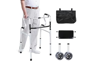 ‎OLLEWIELLAN Ollewiellan Gehhilfe für Senioren, Gehbock Klappbarer mit 2 Lenkrollen, Gehhilfe erwachsene Gehgestell höhenverstellbar aus Aluminium, Rutschfest Stabil Gehwagen Bis 180 kg, Silber