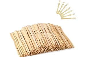 RMEET Tenedores de Bambú para Frutas,400 pcs Mini Dos Puntas para Aperitivos y Postres,Tenedores de Madera para Fiestas Tablas de Quesos, Cócteles y Canapés