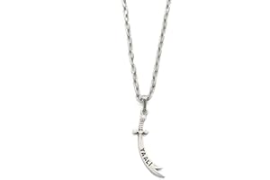 Gök-Türk Collier pour homme, avec pendentif épée, portant les inscriptions : Ya Ali Zülfikar Dhž l-faqúr Zulfiqar Hz Ali, argent