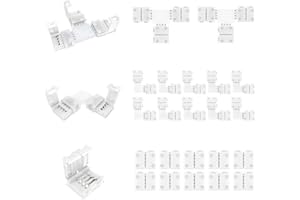 ‎REDTRON REDTRON Złącza taśmy świetlnej LED, 4-pinowe RGB 10 mm zestaw łączników bez lutowania do SMD 5050/3528 wielokolorowe paski LED zawiera 10 x łączników liniowych bez przerwy, 10 x złącza w kształcie litery L, 2 x złącza w kształcie litery T