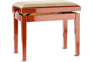 GEWA Piano Bench Deluxe, Solid Wood, Height Adjustable, High Gloss Cherry