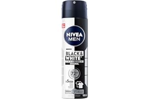 NIVEA MEN Black & White Invisible Antiperspirant Deodorant Spray, Original, 72H Active Protection, 5IN1, Anti-Odour, Sweat, Stains, Residues & Irritation, 150ml