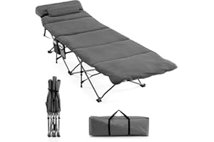 LIFEZEAL Letto da Campeggio, Brandina da Camping Pieghevole e Portatile, con Materasso e Cuscino, Tasca Laterale, con Borsa per Trasporto, per Interno e Esterno, Peso Max 150 kg, 185x65x53 cm, Grigio
