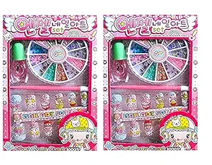 Nail Art Kit With 12 Artificial Nails and Tools and Glitter Little Girls Nails Box Fancy Nails Best Gift for Baby Girls Home Salon Nails (PACK OF 2)