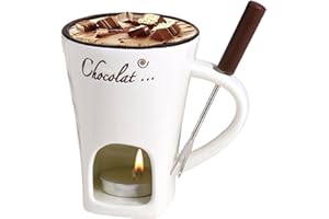 ANCSTTU Schokofondue Tasse, 200ml Keramik Schokoladenfondue Tasse, Schokoladen Fondue Becher Set, Mehrzweck Chocolate Fondue Set Mit Gabel Und Teelicht Für Käse Schokolade Butter Karamell