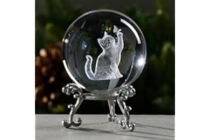 ZRENJHUS 3D Cat Crystal Ball Cat Lover Gifts for Women Paperweights with Stand 60mm Glass Sphere Decor