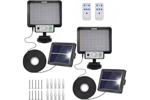 MONZER 2 Spots LED Solaires Exterieur, Détecteur de Mouvement 6m, 3 Modes d'Éclairage 2200LM avec Panneau déporté et câble 3m, Étanche IP65, Option Recharge USB, Projecteur Solaire pour Jardin Garage Chambre