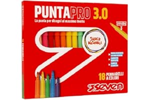 Seven Pennarelli Scuola Puntapro 3.0 - Scatola da 18 Pz, Pennarelli a Colore, Super Washable, Bambini e Ragazzi