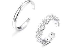 CASSIECA 2 Pcs Anillo del Dedo del Pie en Plata de ley 925 para Mujer Niñas Ajustable Anillo Abierto Anillo Midi Anillo Corazón Flor CZ Anillo en Plata Pie Joyería Aniversario Regalos para Mujer
