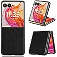 Gruattreay Compatible with Motorola Razr 50 Ultra 2024 Case, Retro PU Leather Ultra Slim Shockproof Back Bumper Protective Case Cover for Moto Razr 50 Ultra Phone Case (Black)