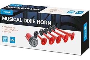 Simply Auto DIX01 Musical Dixie Horn 12V for Cars, Trucks, Vans & Lorries - Dukes of Hazzard - Complete Kit Including 5 Trumpets and 1 Air compressor - 114DB