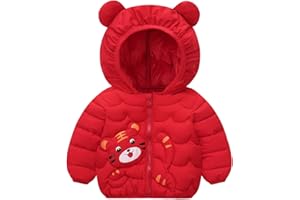 chhoioia Chaqueta de invierno para niños y niñas, abrigo de plumas con capucha con orejas de oso, chaqueta ligera con diseño de dibujos animados, abrigo de exterior para niños