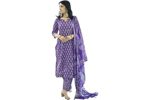 MEERA FAB Damen Baumwolle Bedruckt Gerade Kurta mit Palazzo & Dupatta Set