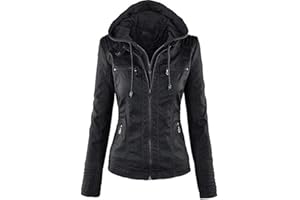 Newbestyle Veste Cuir Femme Fermeture Éclair Manteau à Capuche Court Veste