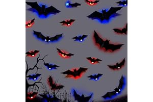 TCCYDM 24 Stück LED Halloween Fledermäuse Deko, 3D Leuchtende Fledermäuse, Bunt LED Halloween Horror Dekoration, Hallo-ween Deko Outdoor für Innenräume Türen Wände Partyzubehör