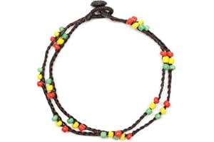 IDIN JEWELLERY Idin Handmade Anklet - Double-Stranded Wax Cord with Multicoloured Beads Rasta Style Handmade Anklet