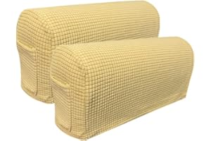 Skybook Armrest Chair Covers with 1 pocket Stretch Armchair Couch Arm Rest Cover Anti-Slip Spandex Polyester Sofa Chair Arm Caps Slipcovers for Furniture Protector Set of 2 (4pcs Beige Yellow)