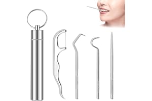 LZZEM 4Pcs Stainless Steel Toothpicks Set Portable Toothpick with Keychain Box Reusable Metal Toothpicks Cleaning Tooth Hook Scraper Pick Teeth Tool for Outdoor Picnic Camping Traveling