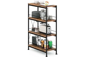 ‎SUHU Schmalesregal klein Küchenregale mit 4 Ablagen Lagerregal Regale Abstellraum Badezimmer Regal Metallregal Standregal für Balkon Speisekammer Kellerraum Wohnzimmer Schwarz Stahl & Holz
