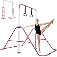 BEEYEO Gymnastics Bar for Home Expandable Adjustable Height Gymnastic Horizontal Bars Folding Junior Training Kip Bar Equipment for Home/Floor/Practice/Gymnastics (Pink)
