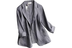 GIBZ Blazer para Mujer Lino Casual Primavera Manga 3/4 Chaqueta con Bolsillo