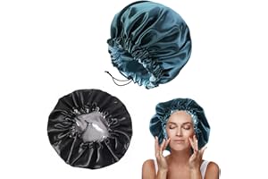 Fezf 2pcs bonnet de nuit long bouclé en satin, couvre-chef de bonnet de nuit réglable, bonnets de nuit à double usage pour dames et filles