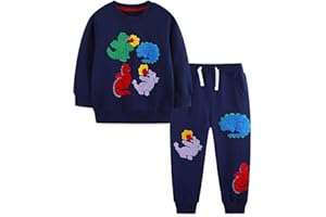 TCWWBB Jungen Bekleidungsset Kleinkinder Langarm Sweatshirt und Hose Dinosaurier Tier Raum Winter Herbst 2-teiliges Baumwolle Outfits Set 1-7 Jahre 92 98 104 110 116 122