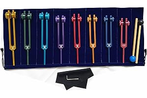 NEWFUN Diapason, Diapason Therapeutique, Set de 8 Diapasons, Set de diapasons pour les Chakras, Pour la Thérapie par le Son, Vibrations équilibrantes, 2 x Marteaux enSilicone, 1 x Sachet